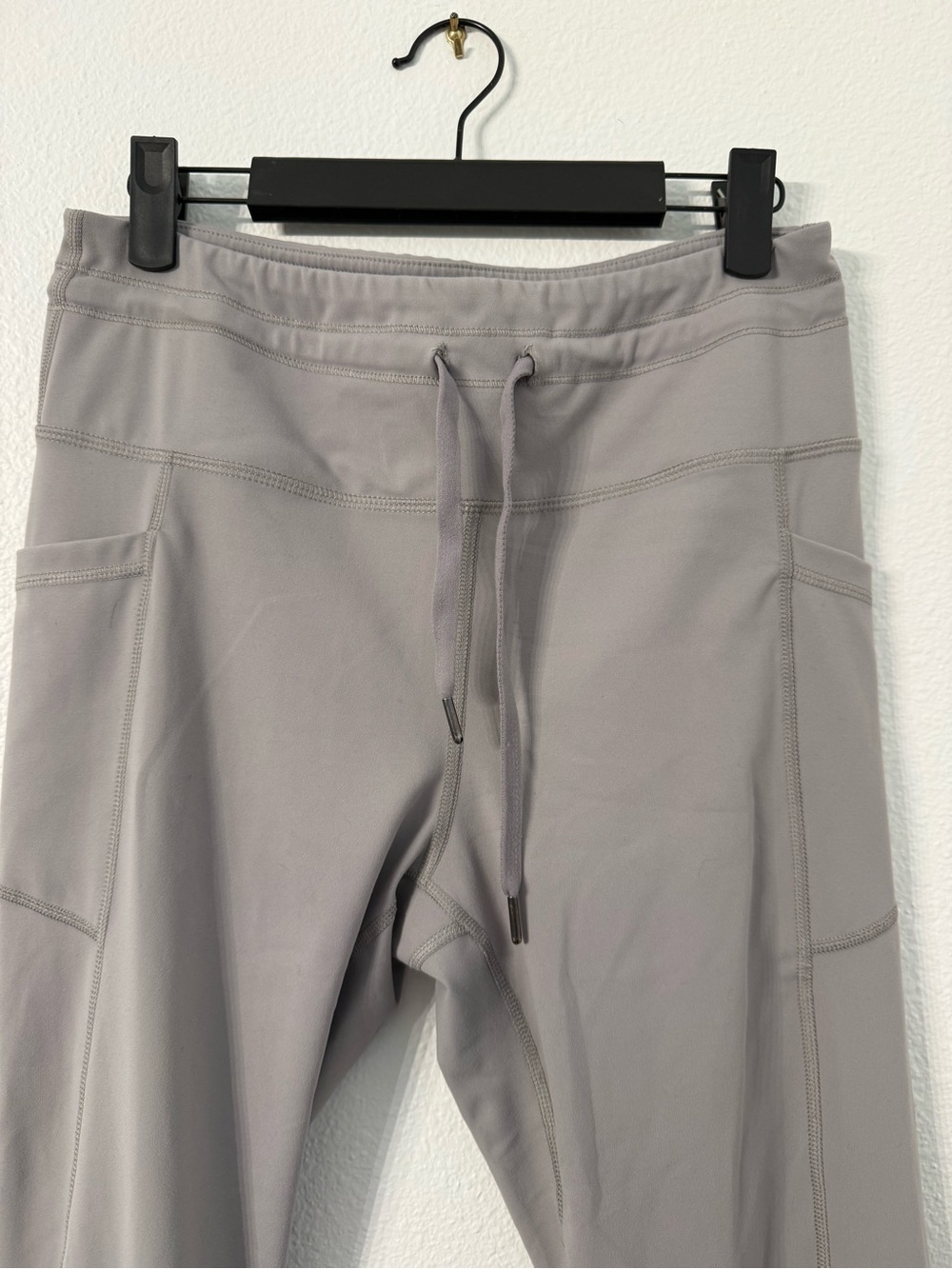 90 Degree By Reflex Light Gray Drawstring Workout Leggings